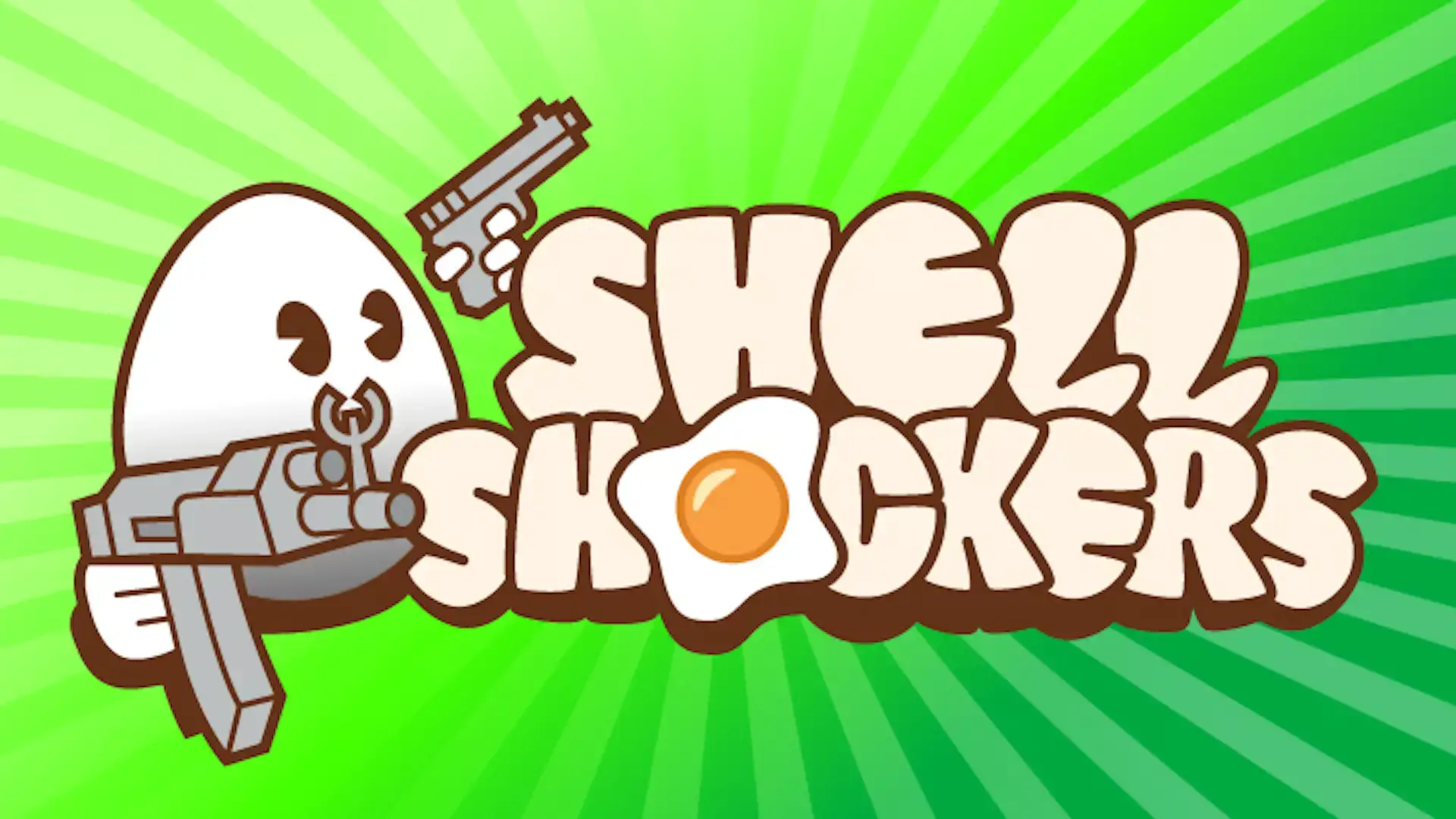 Gameplay screenshot from Shell Shockers showing a player's first-person view aiming an EggK-47 weapon