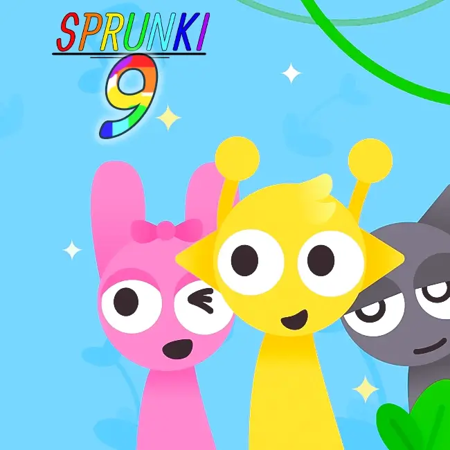 Sprunki Phase 9 gameplay showcasing neon dreamscape environment with horror characters