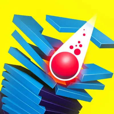 A powerful fireball from the Stack Ball game smashing through a stack of helix platforms.