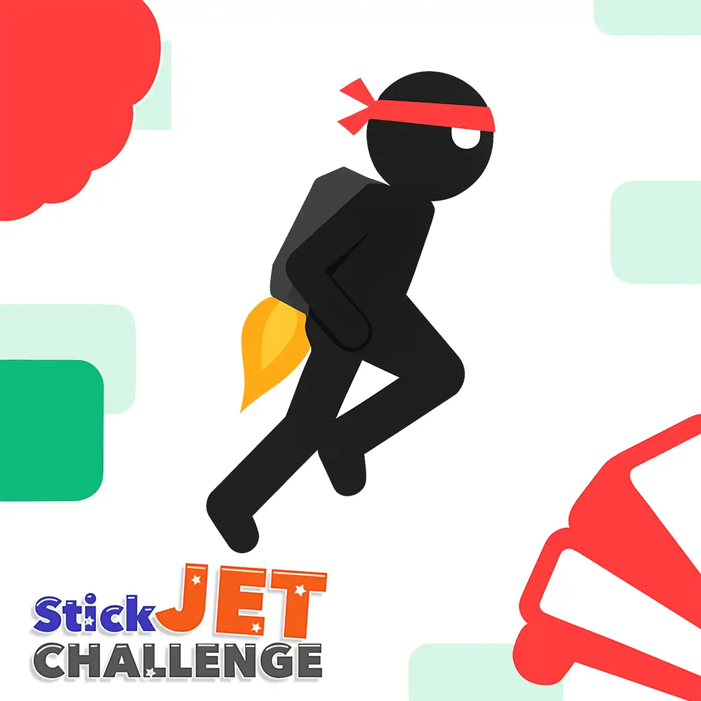 Stickjet Challenge Unblocked cover showing stickman with jetpack ready to fly