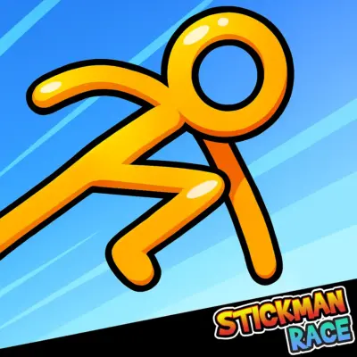 Stickman Race Unblocked cover featuring yellow stickman running in a high-speed parkour pose