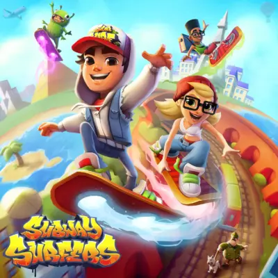 Subway Surfers game cover showing Jake running from the Inspector
