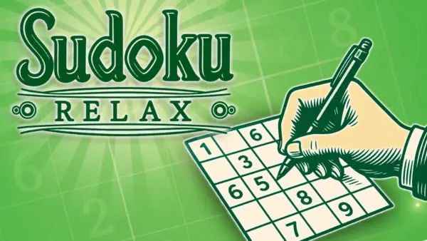 A clean and colorful Sudoku puzzle board from the Sudoku Relax game, partially filled with numbers.
