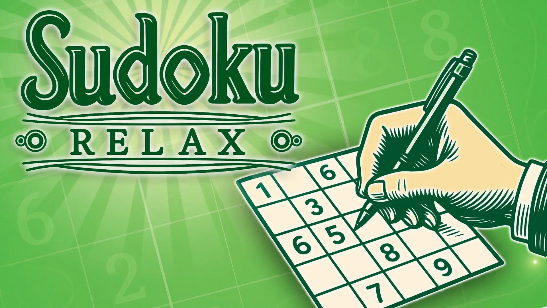 A clean and colorful Sudoku puzzle board from the Sudoku Relax game, partially filled with numbers.