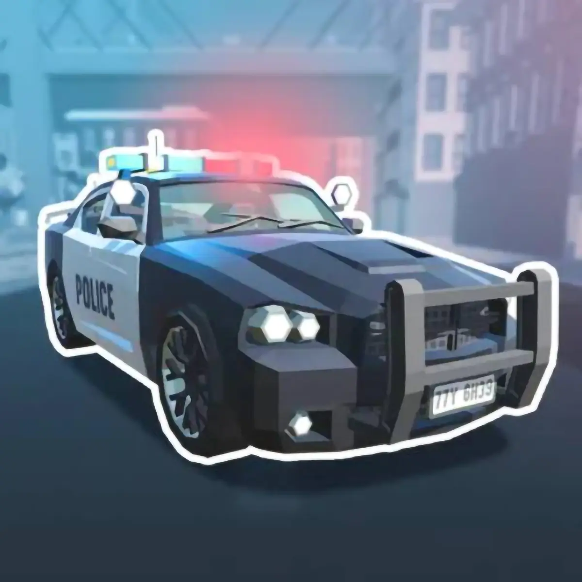 A police car from the Traffic Cop 3D game chasing a suspect's car on a busy highway.