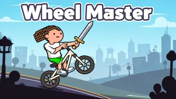 Rider balancing on a Wheel Master bike over a steep stunt ramp
