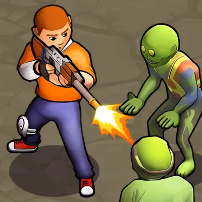 A character from the Zombie Survival game standing in a fortified base, ready to fight off a wave of zombies.